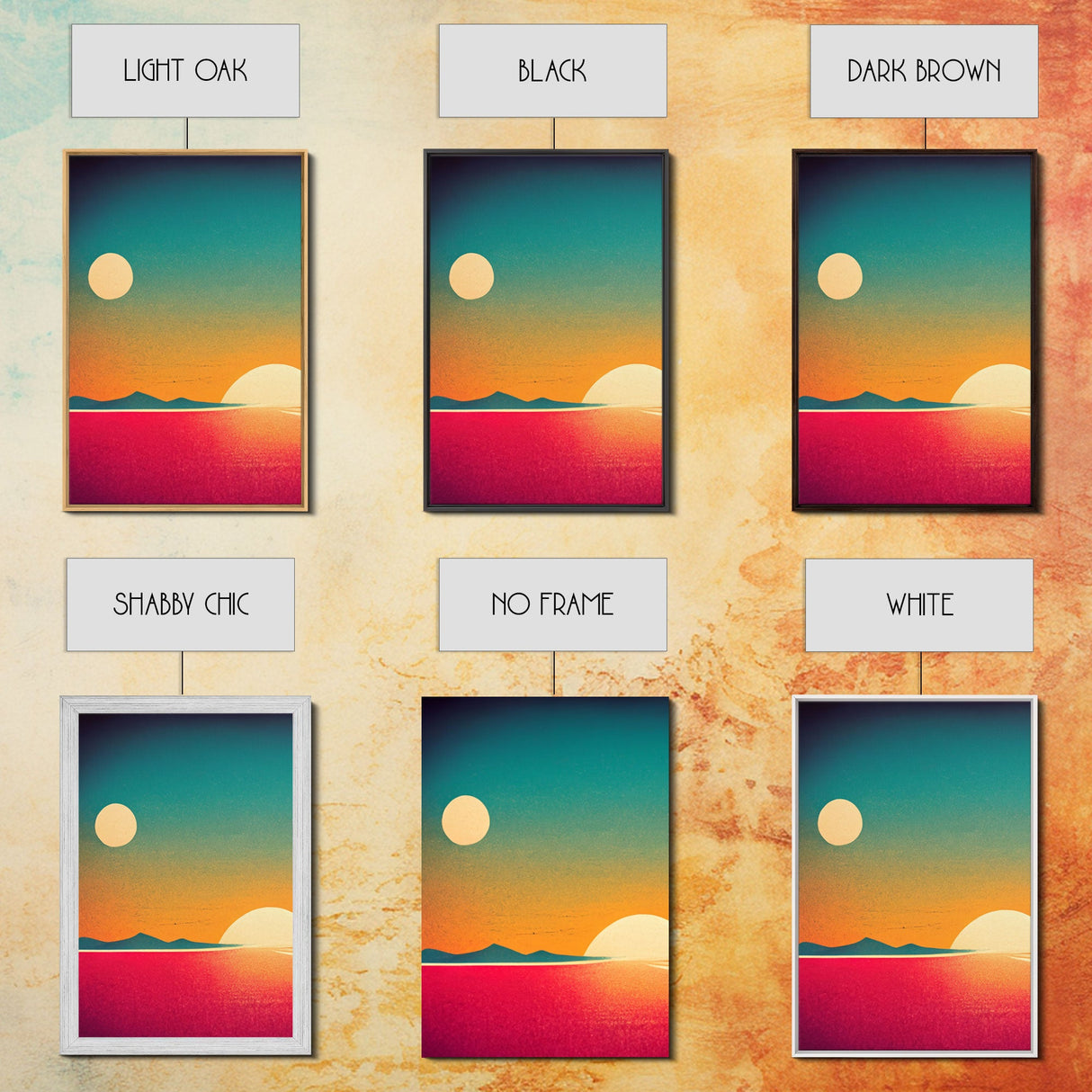 Art Deco Sunset, 3 Piece Wall Art, Ready To Hang Canvas Print, Cool Unique Living Room Wall Art Decor