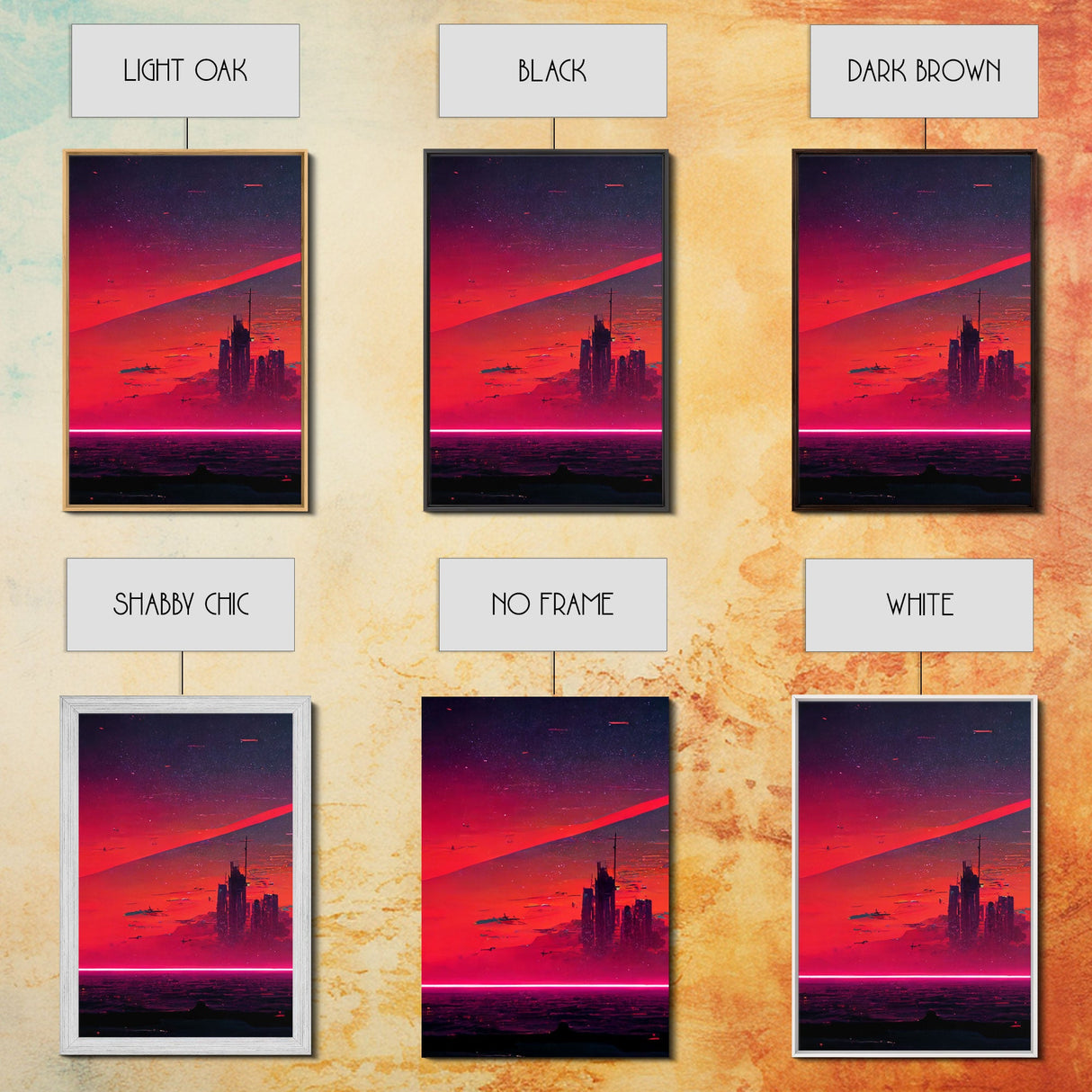 Cyber punk City At Sunset, Outrun, 3 Piece Wall Art, Ready To Hang Canvas Print, Cool Unique Mancave wall Art Decor