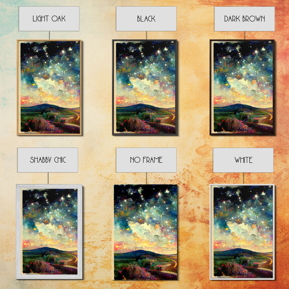 Night Starry Sky Landscape Colorful Night Sky Nature Living Room Wall Art Spiritual Starry, 3 Piece Wall Art, Ready To Hang Canvas Print