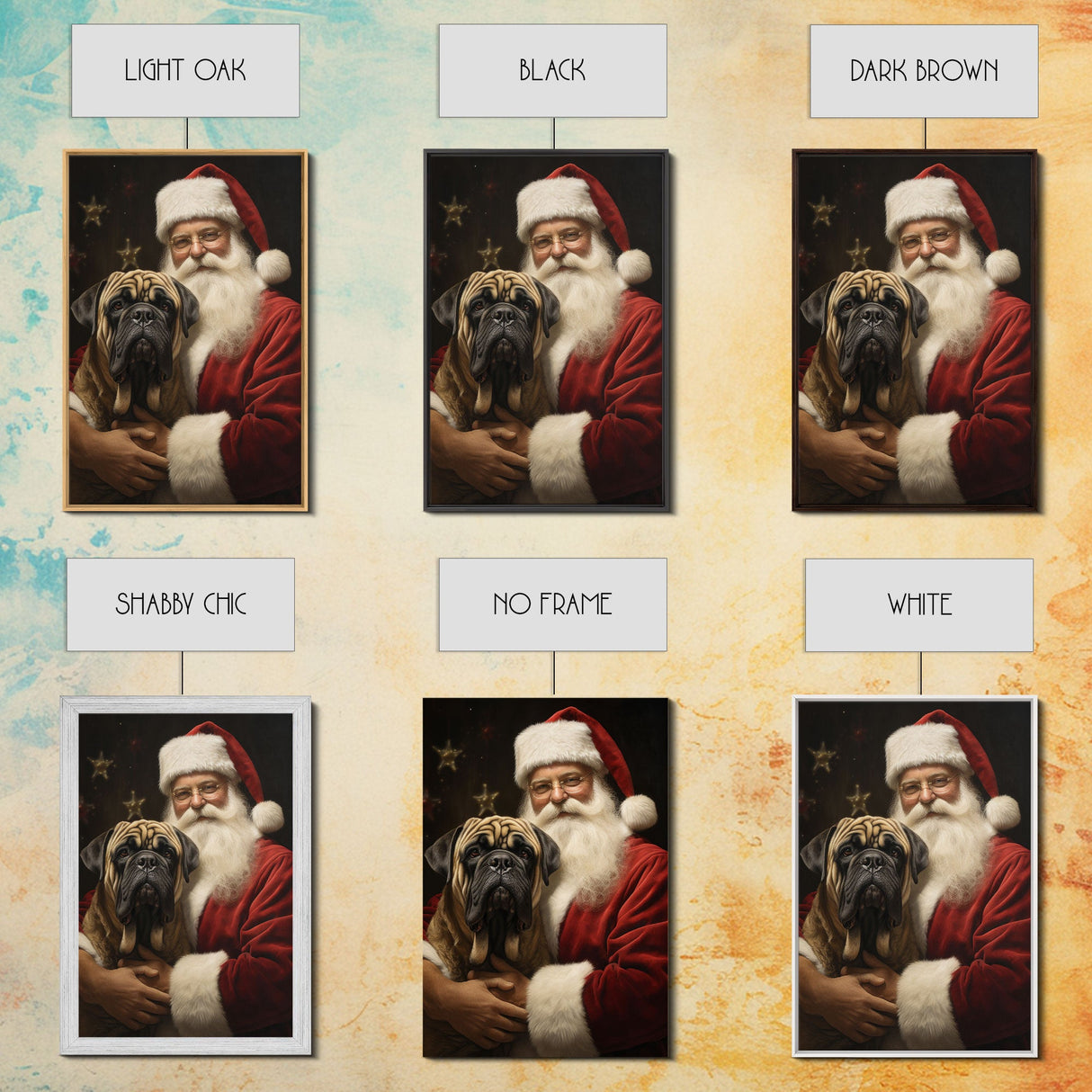 Santa and his English Mastiff, Framed Canvas Print, Christmas Wall Art, Xmas Art, Christmas Art Print, Santa Decor