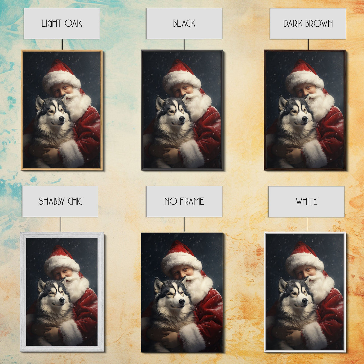 Santa Holding A Siberian Husky, Framed Canvas Print, Christmas Wall Art, Xmas Art, Christmas Art Print, Santa Decor, Farmhouse Christmas