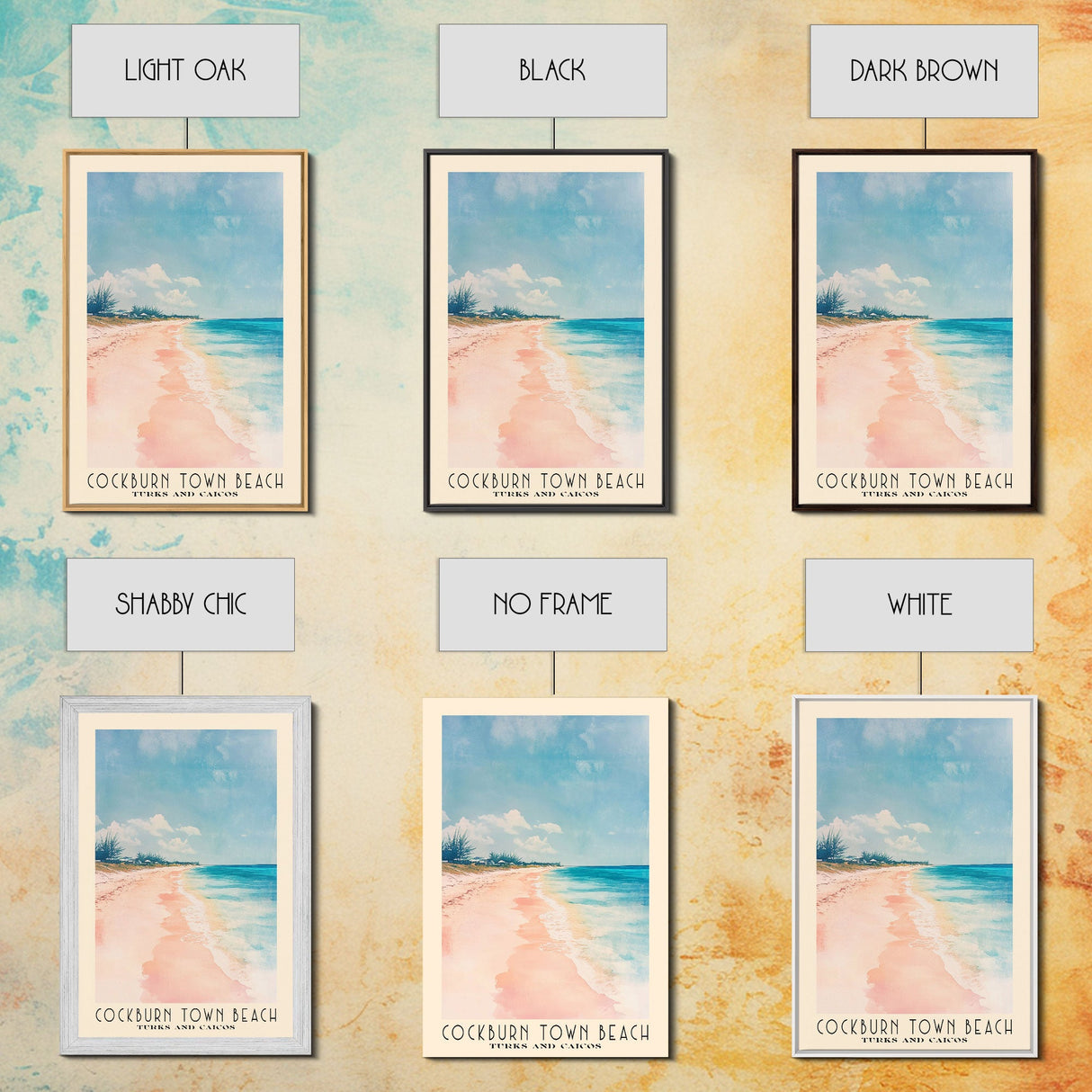 Cockburn Town Beach, Turks and Caicos Watercolor Beach Print, Vacation Gift, Turks and Caicos Wall Art, Framed Canvas Print, Framed Beach Painting