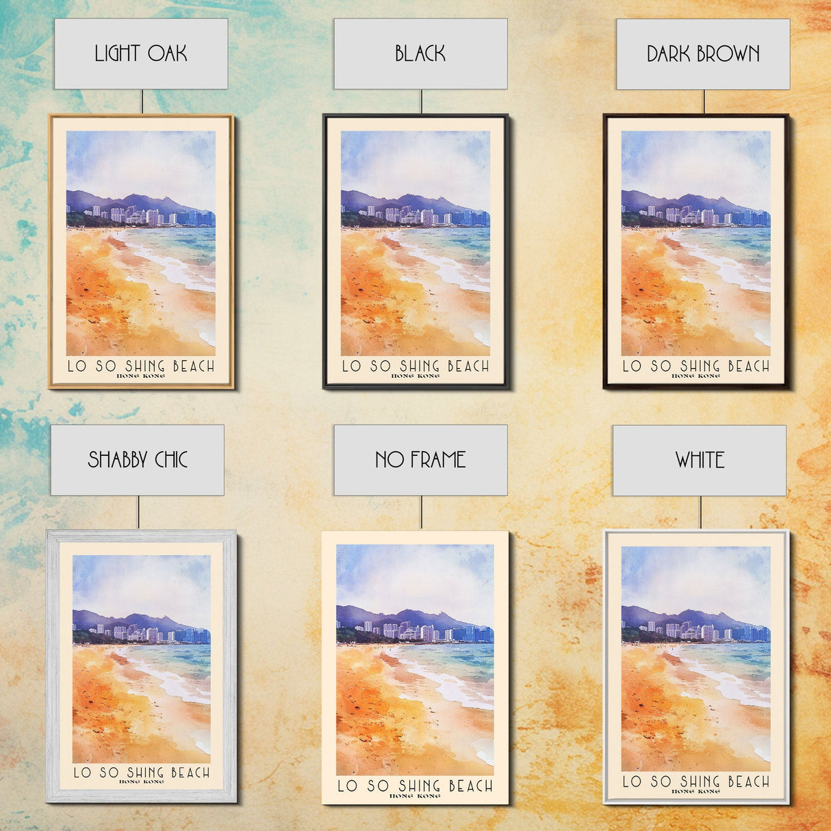 Lo So Shing Beach, Hong Kong Watercolor Beach Print, Vacation Gift, Hong Kong Wall Art, Framed Canvas Print, Framed Beach Painting