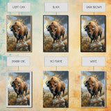 Powerful Bison in Prairie Landscape - Framed Canvas Print, Western Wildlife Wall Art, Bison Decor for Living Room and Bedroom