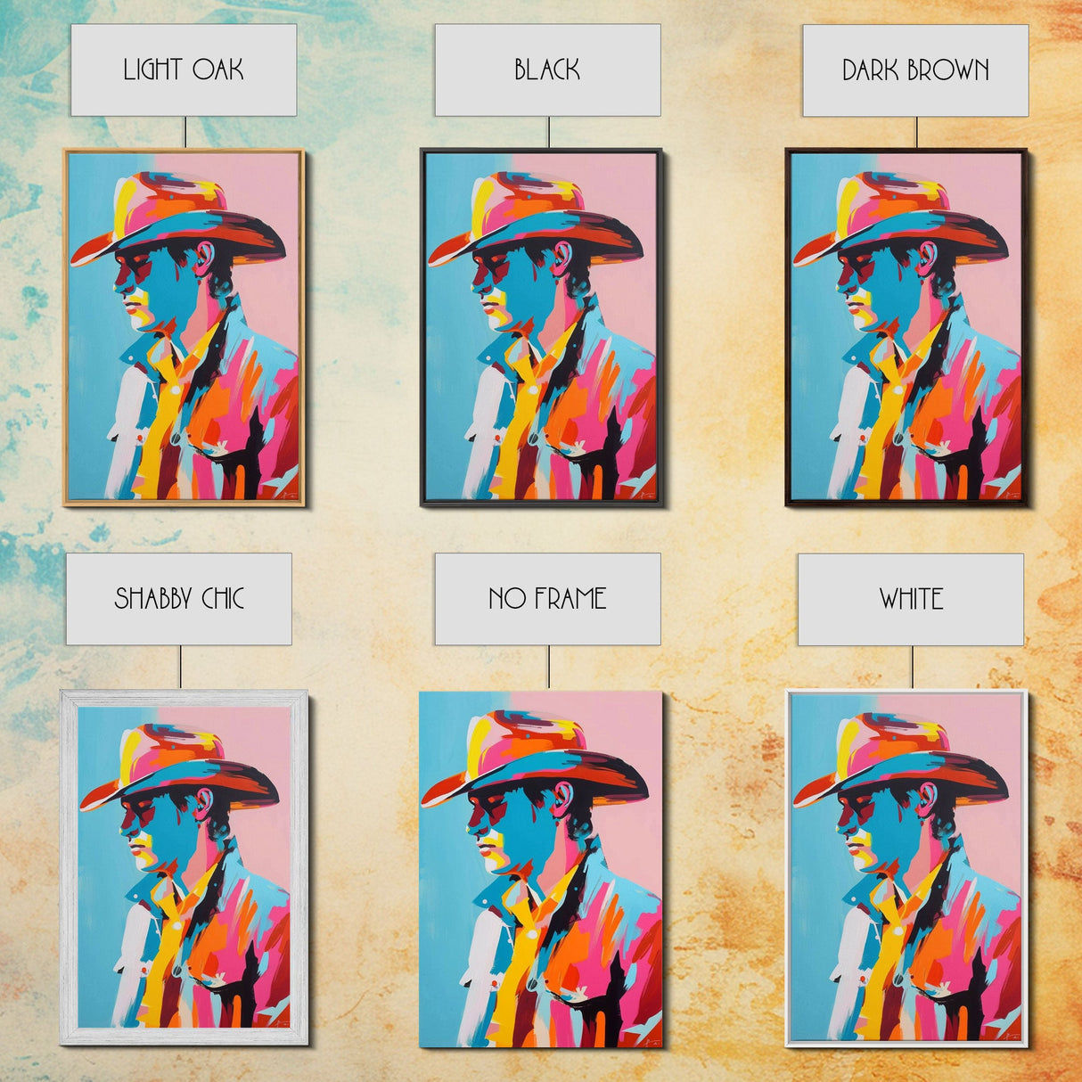 Pop Art Cowboy with Sunglasses - Framed Canvas Print, Bright Western Art, Contemporary Cowboy Wall Art for Bedroom Decor