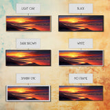 Panoramic Framed Canvas Print - Watercolor Desert Landscape Painting - Vibrant Sunset - Wall Art for Living Room, Bedroom