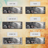 Vintage Cars City Canvas Print, Vintage Art, Buildings, People On Sidewalk, Large Urban Art Print, Panoramic, Wall Art, Canvas Print