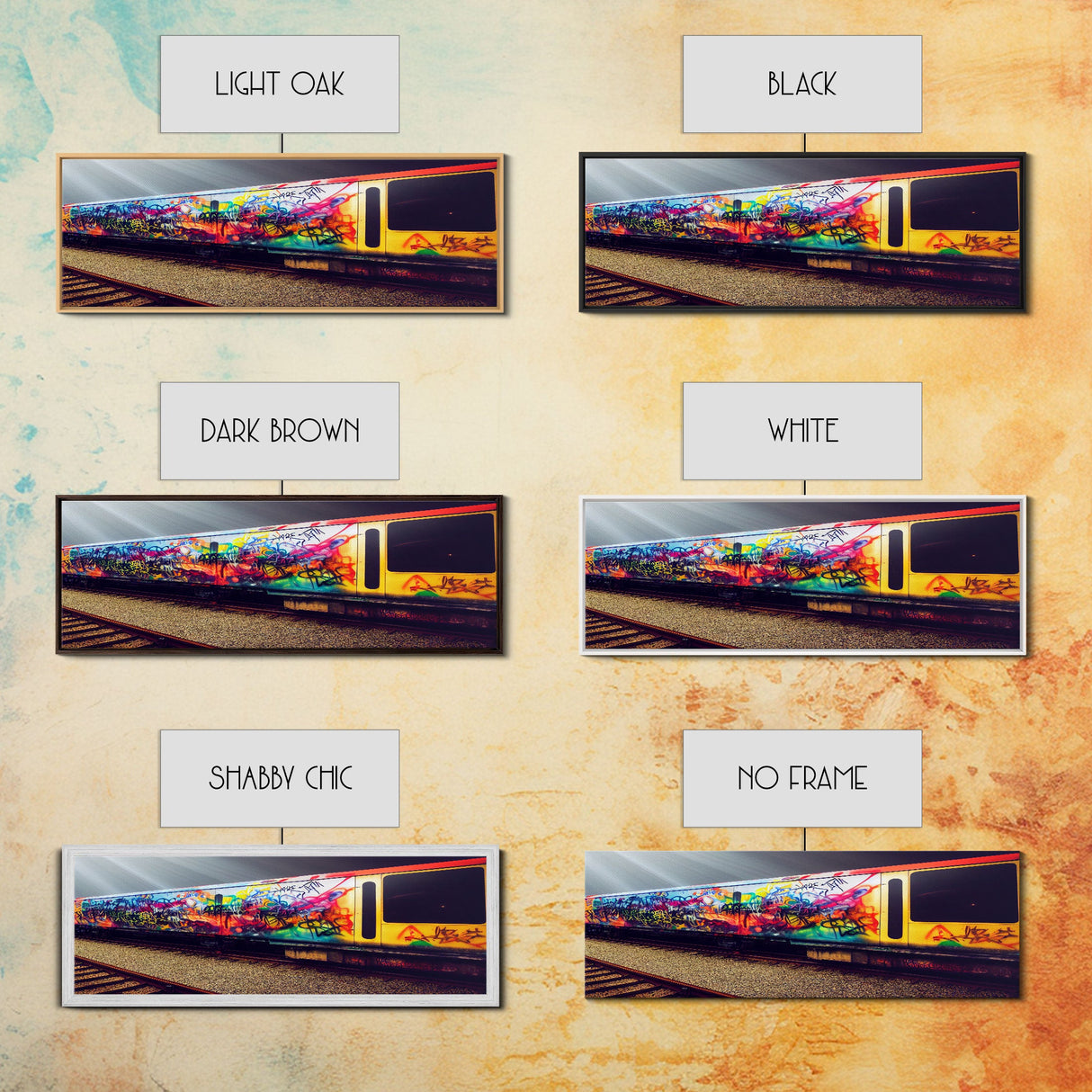 Train Box Car Graffiti Art, Extra Large Wall Art, Framed Panoramic Canvas Print, Framed Wall Decor