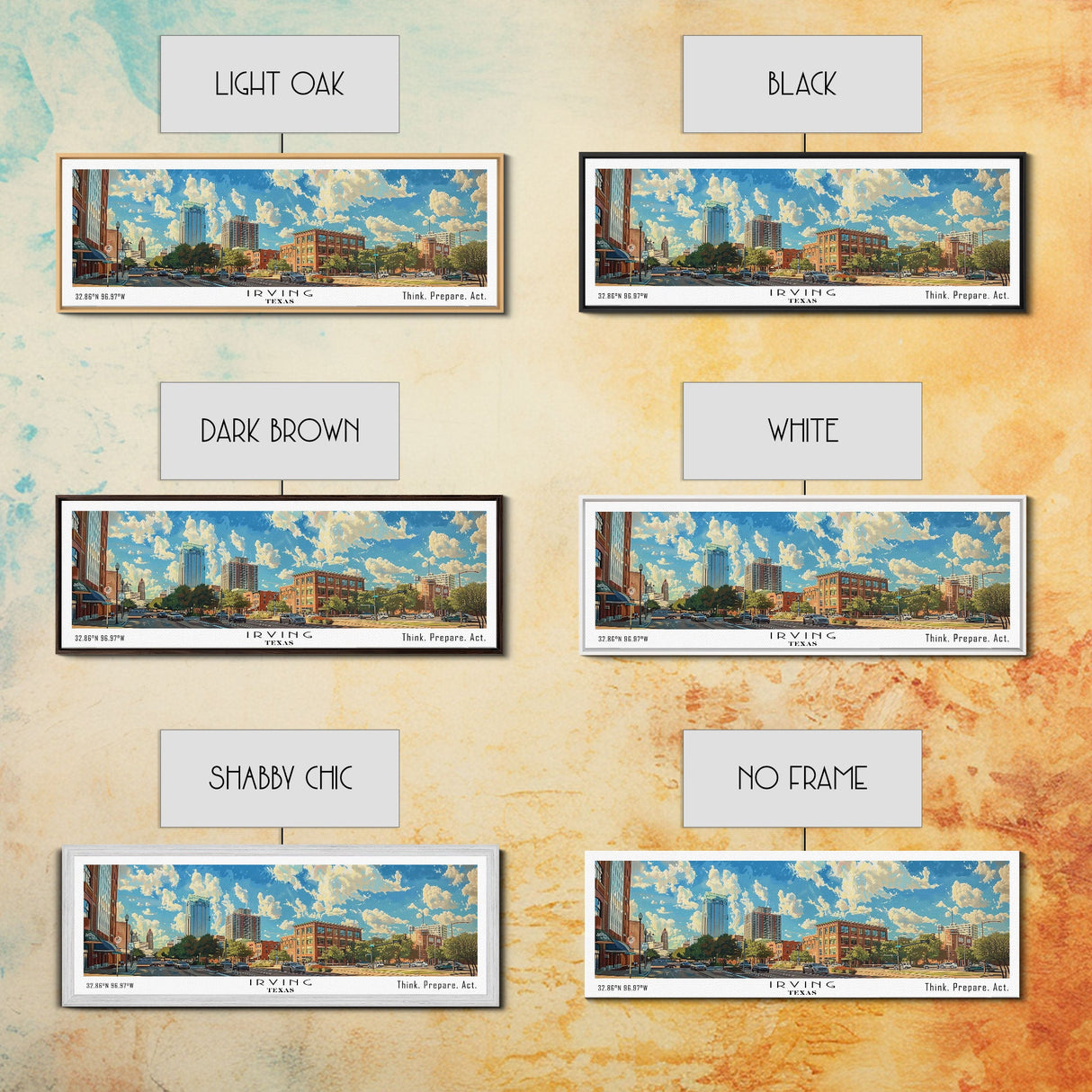 Irving Texas Panoramic Wall Art, Watercolor Framed Canvas Print, Urban Cityscape for Living Room, Travel Poster, Home Decoration