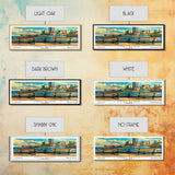 Long Beach California Panoramic Painting, Retro Style Framed Canvas Print, Mid Century Modern Wall Art, Pop Art Travel Poster