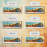 Miami Florida Panoramic Framed Canvas Print, Mid Century Modern Wall Art, Pop Art Home Decor, Retro Style Travel Poster