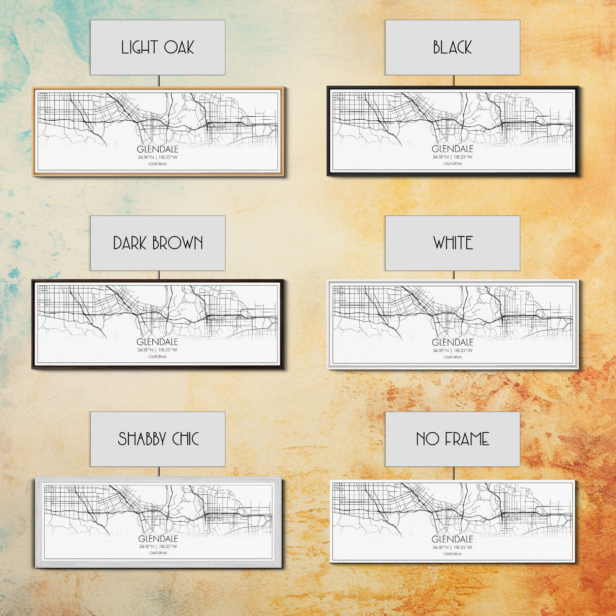 Panoramic Glendale City Map, California Art, Map Print, Minimalist Wall Art, Canvas Art, Housewarming Gift, Street Map Art, Closing Gift