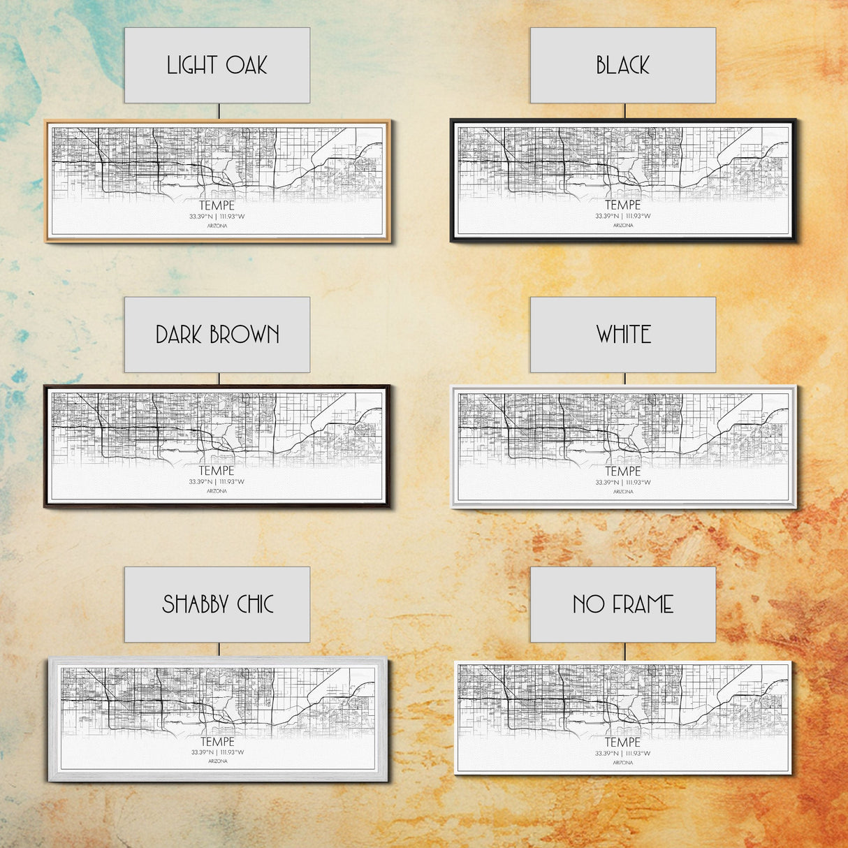 Panoramic Tempe City Map, Arizona Art, Map Print, Minimalist Wall Art, Canvas Art, Housewarming Gift, Street Map Art, Closing Gift