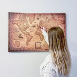 Push Pin World Map Pin Board - Golden Aged - Pins Included!