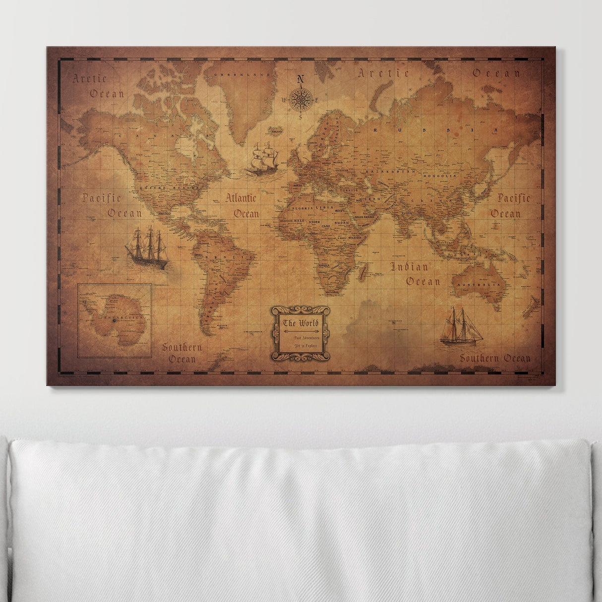 Push Pin World Map Pin Board - Golden Aged - Pins Included!