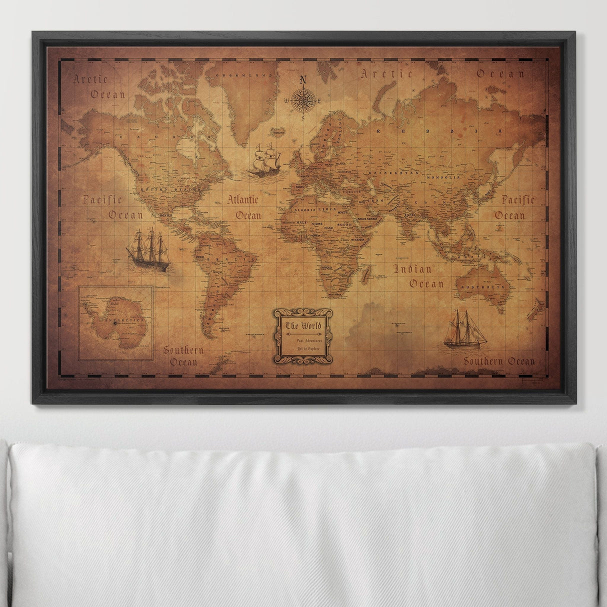 Push Pin World Map Pin Board - Golden Aged - Pins Included!