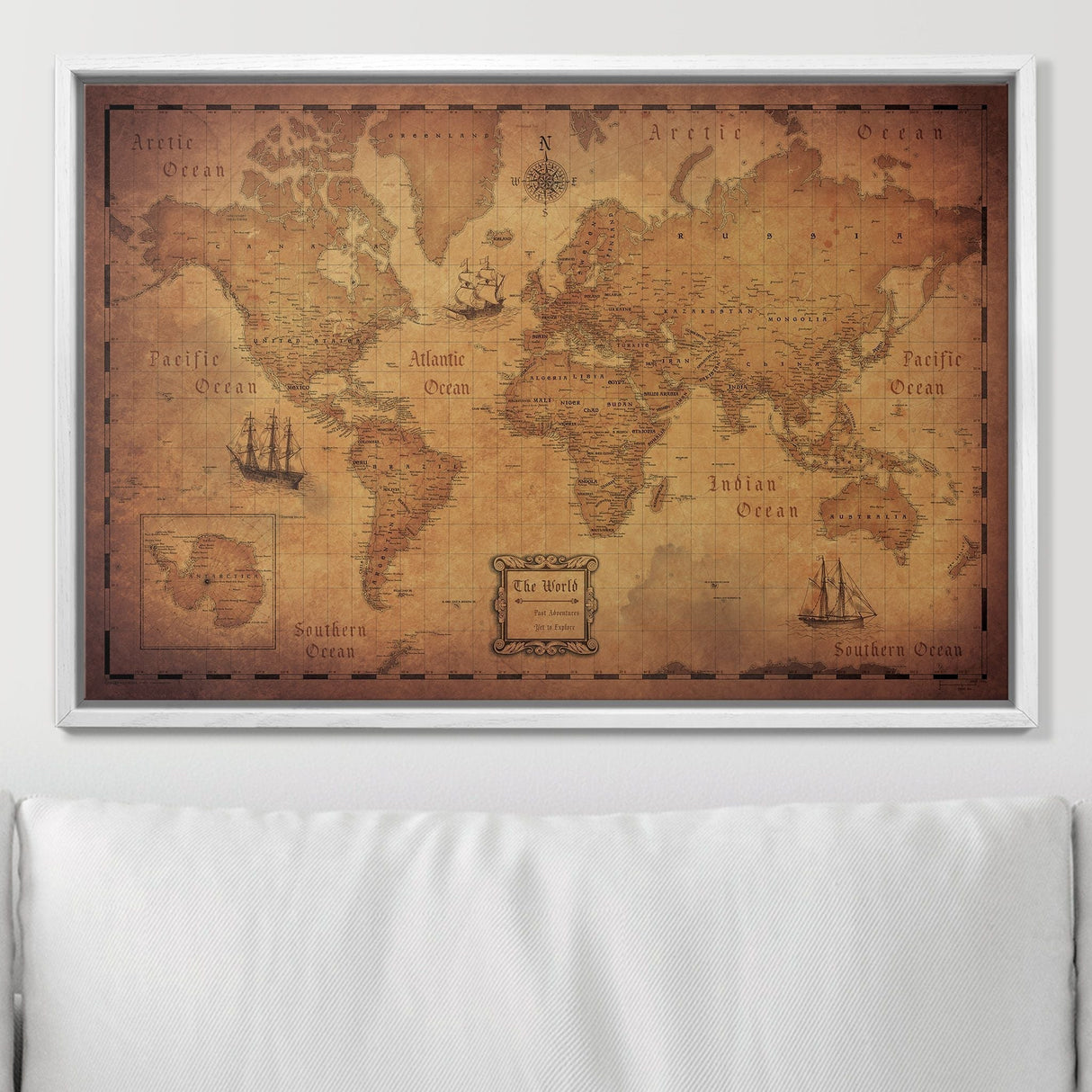 Push Pin World Map Pin Board - Golden Aged - Pins Included!