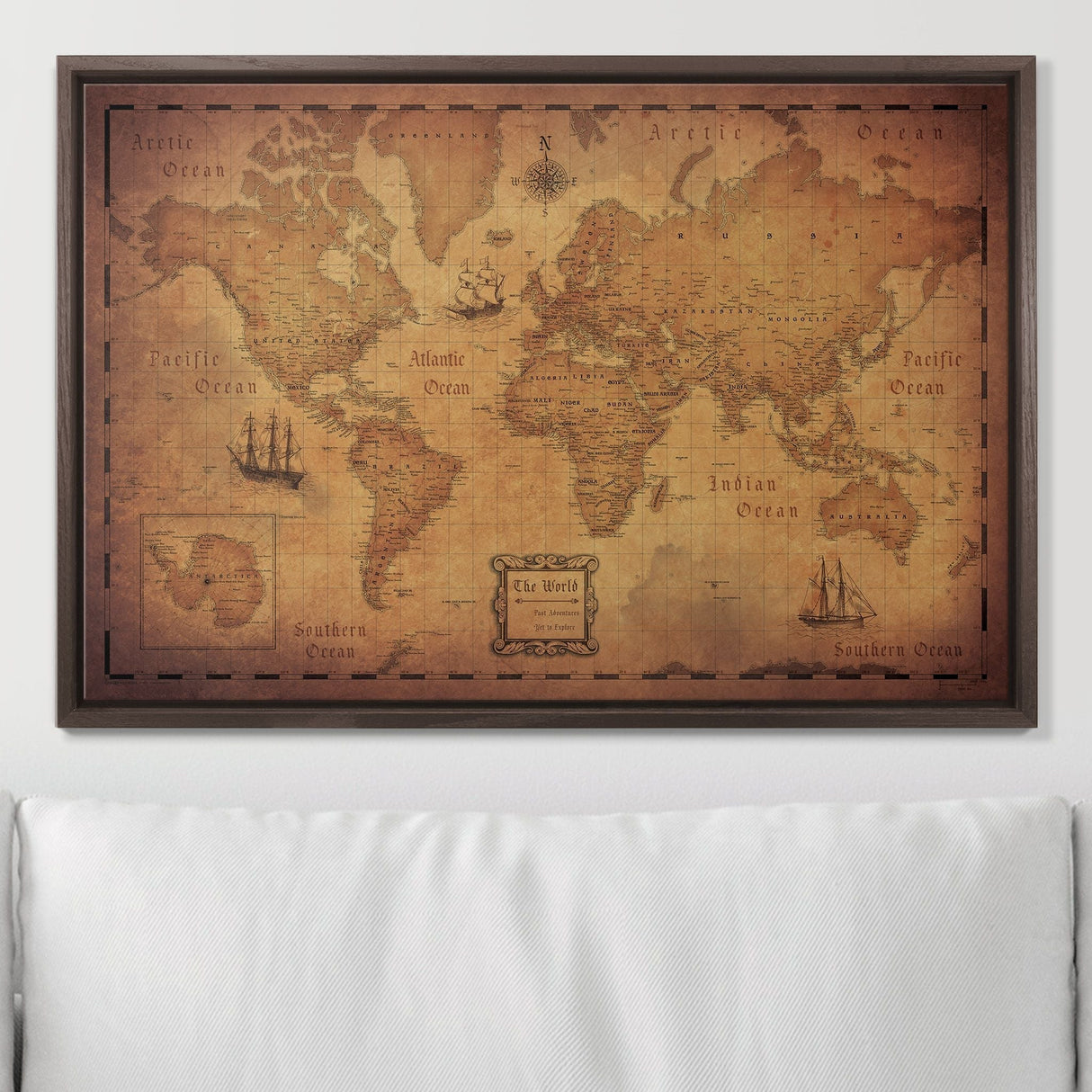 Push Pin World Map Pin Board - Golden Aged - Pins Included!