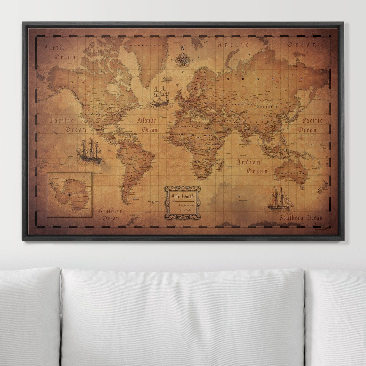 Push Pin World Map Pin Board - Golden Aged - Pins Included!