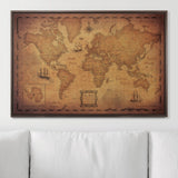 Push Pin World Map Pin Board - Golden Aged - Pins Included!