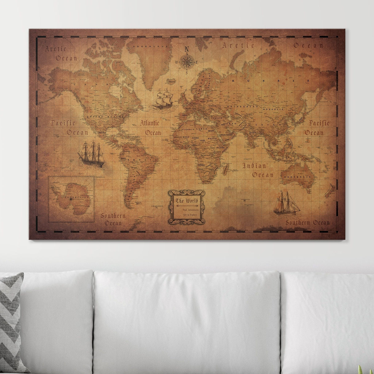 Push Pin World Map Pin Board - Golden Aged - Pins Included!