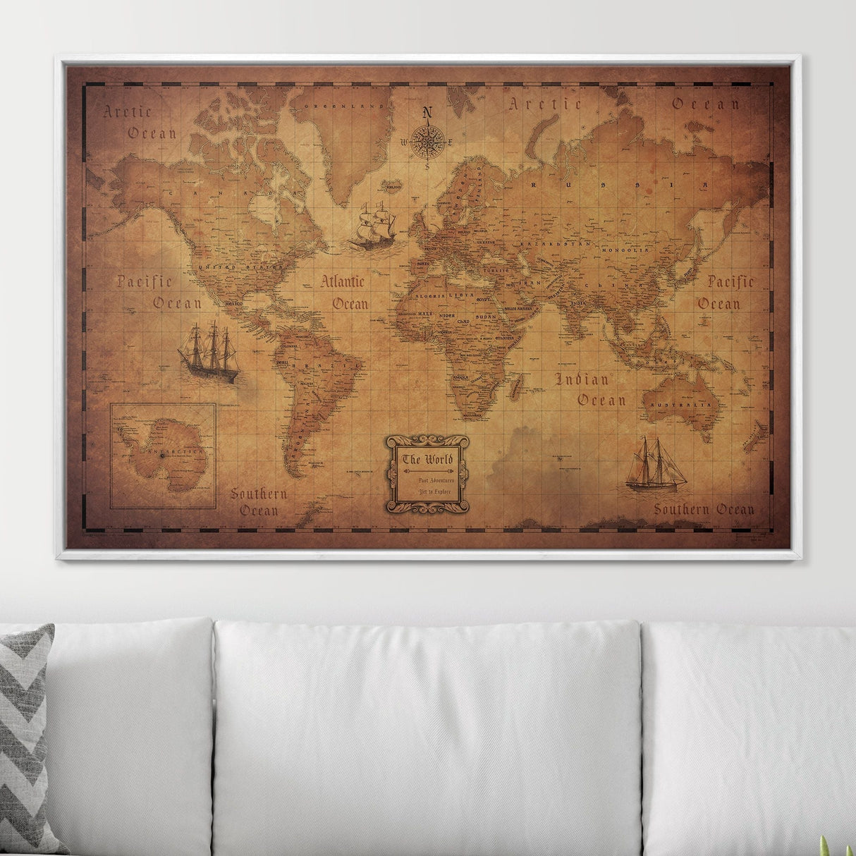 Push Pin World Map Pin Board - Golden Aged - Pins Included!