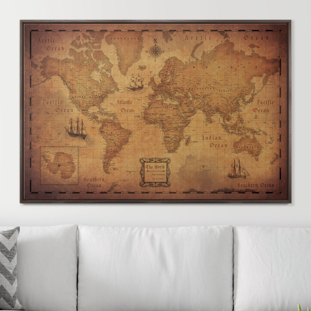 Push Pin World Map Pin Board - Golden Aged - Pins Included!