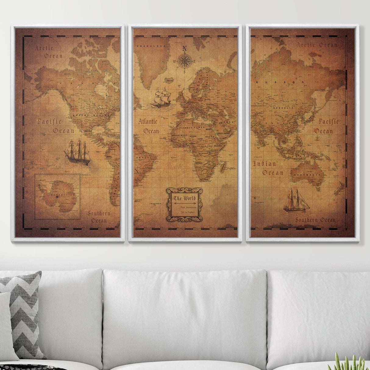 Push Pin World Map Pin Board - Golden Aged - Pins Included!