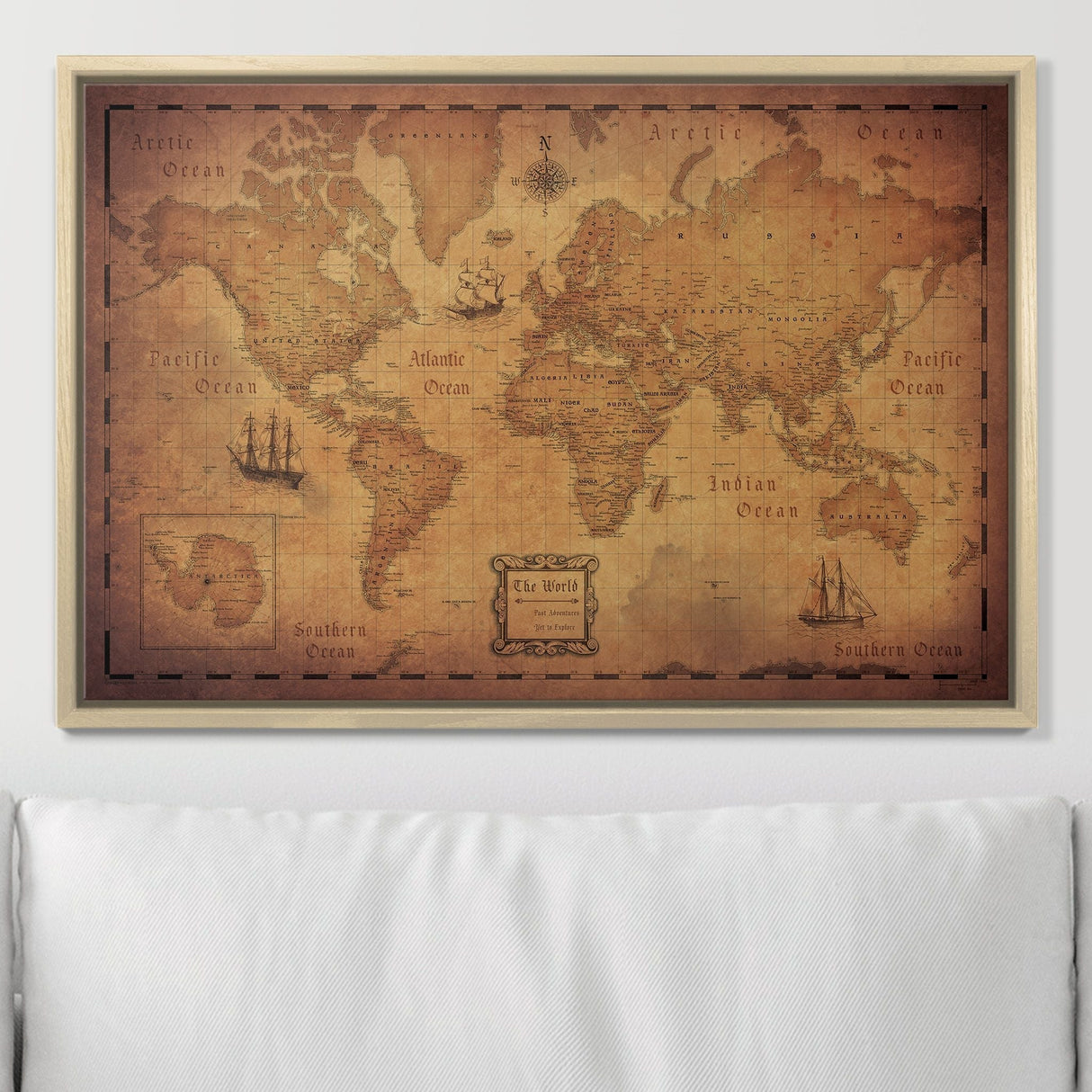 Push Pin World Map Pin Board - Golden Aged - Pins Included!