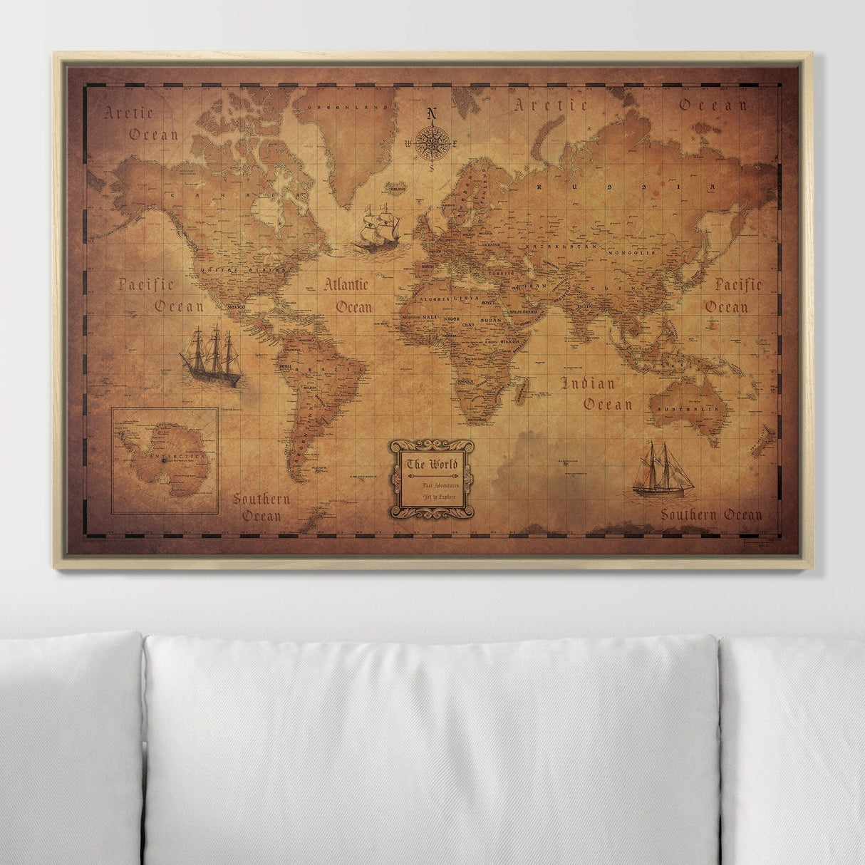 Push Pin World Map Pin Board - Golden Aged - Pins Included!