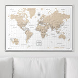 Push Pin World Map Pin Board - Light Brown Color Splash - Pins Included!