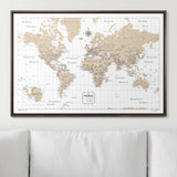 Push Pin World Map Pin Board - Light Brown Color Splash - Pins Included!