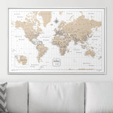 Push Pin World Map Pin Board - Light Brown Color Splash - Pins Included!