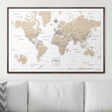 Push Pin World Map Pin Board - Light Brown Color Splash - Pins Included!