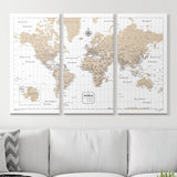 Push Pin World Map Pin Board - Light Brown Color Splash - Pins Included!