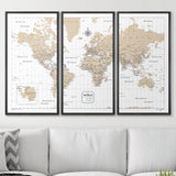 Push Pin World Map Pin Board - Light Brown Color Splash - Pins Included!