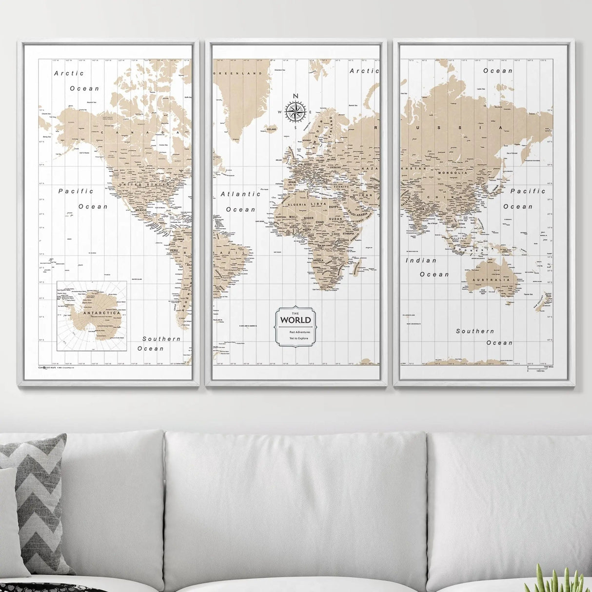 Push Pin World Map Pin Board - Light Brown Color Splash - Pins Included!