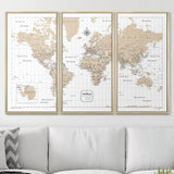 Push Pin World Map Pin Board - Light Brown Color Splash - Pins Included!