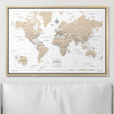 Push Pin World Map Pin Board - Light Brown Color Splash - Pins Included!