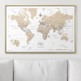 Push Pin World Map Pin Board - Light Brown Color Splash - Pins Included!