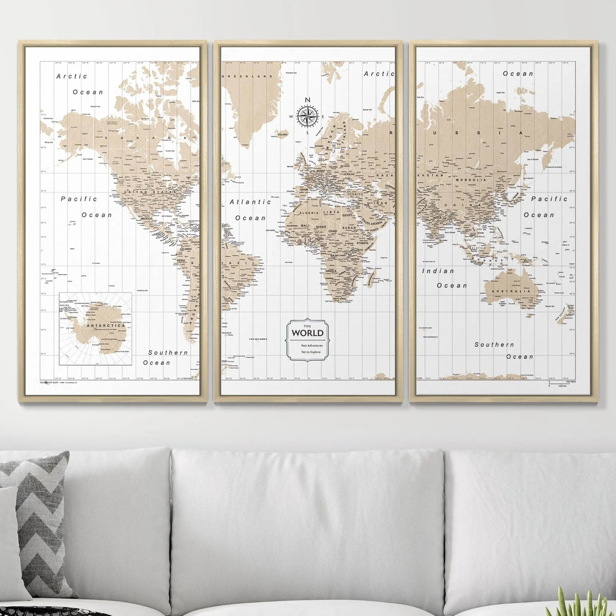 Push Pin World Map Pin Board - Light Brown Color Splash - Pins Included!