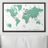 Push Pin World Map Pin Board - Green Color Splash - Pins Included!