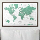 Push Pin World Map Pin Board - Green Color Splash - Pins Included!