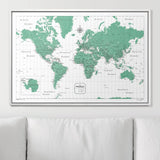 Push Pin World Map Pin Board - Green Color Splash - Pins Included!