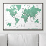 Push Pin World Map Pin Board - Green Color Splash - Pins Included!