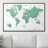 Push Pin World Map Pin Board - Green Color Splash - Pins Included!