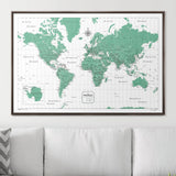 Push Pin World Map Pin Board - Green Color Splash - Pins Included!