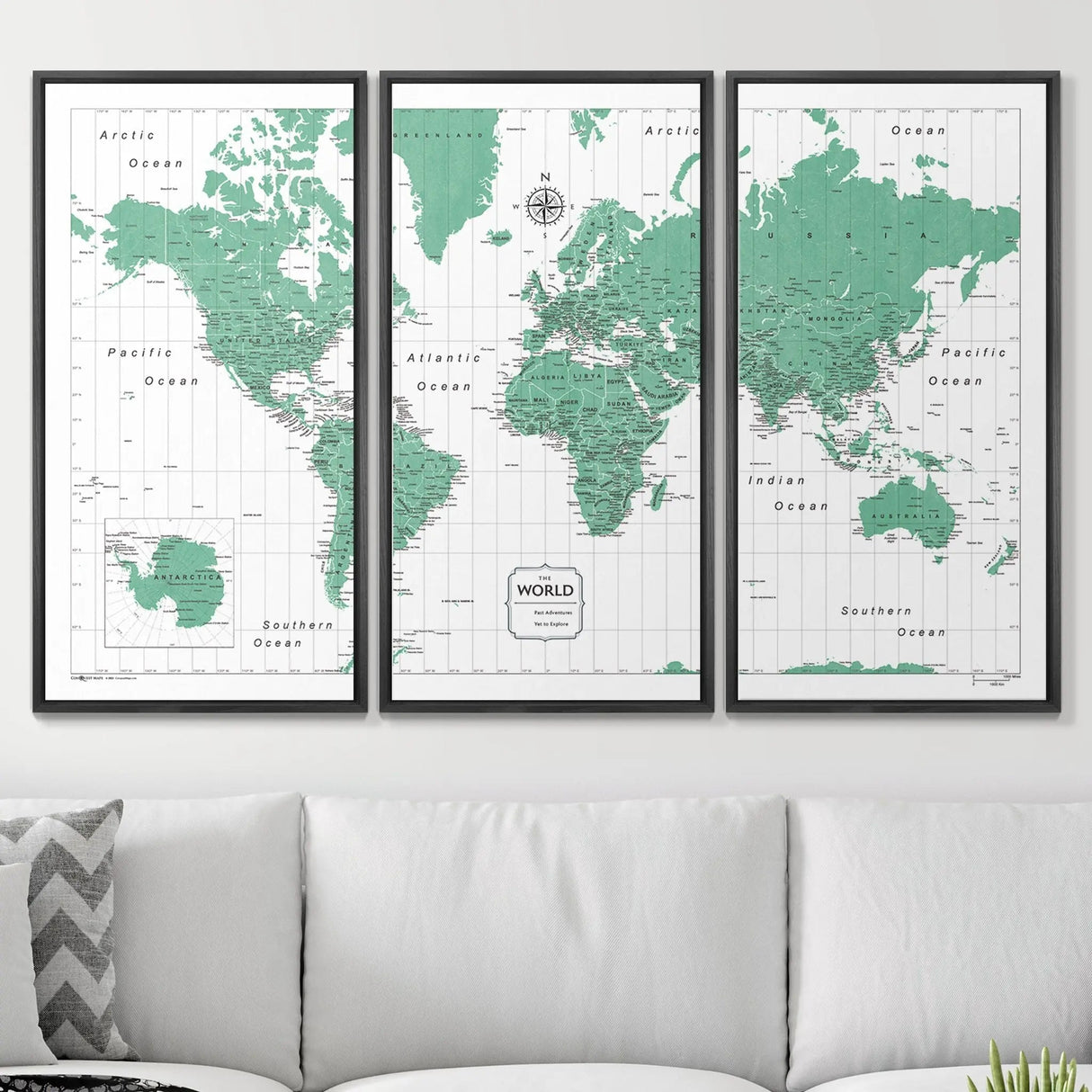 Push Pin World Map Pin Board - Green Color Splash - Pins Included!