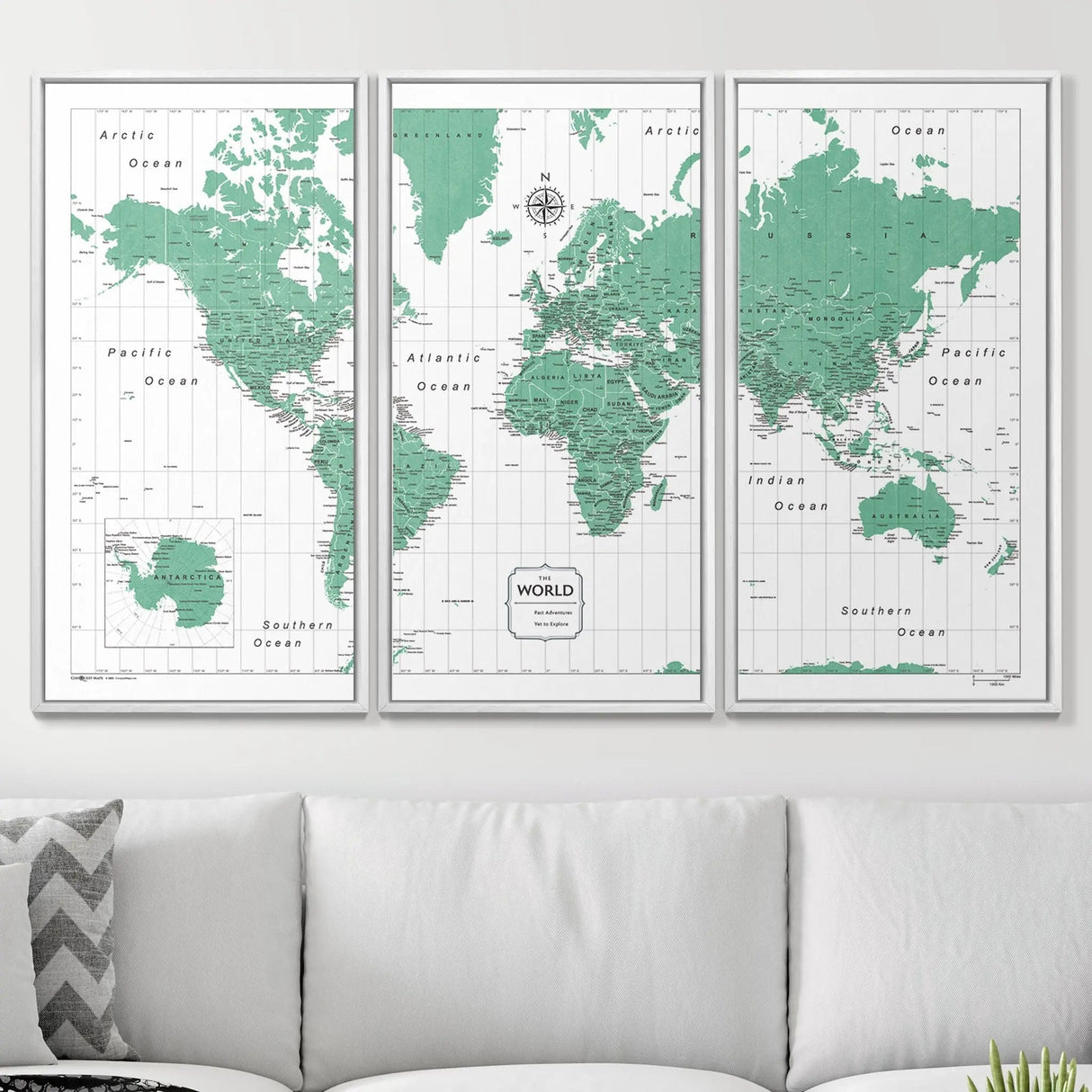 Push Pin World Map Pin Board - Green Color Splash - Pins Included!