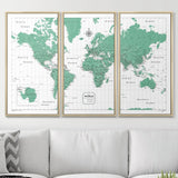 Push Pin World Map Pin Board - Green Color Splash - Pins Included!